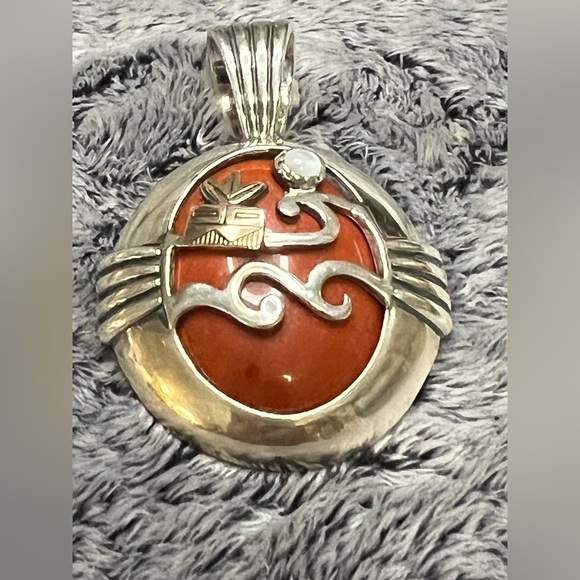 Carolyn Pollack Sterling Silver Red Jasper Pendant 14k Gold